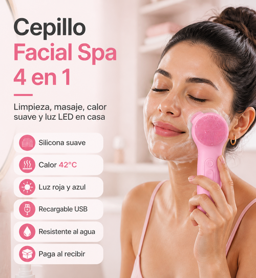 Cepillo limpiador facial eléctrico con masajeador, luz LED, vibración sónica y resistencia al agua